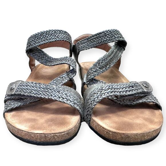 Taos Gray Leather Trulie Cushioned Adjustable Cork Sandals Women's US10 EU41 - Picture 3 of 10